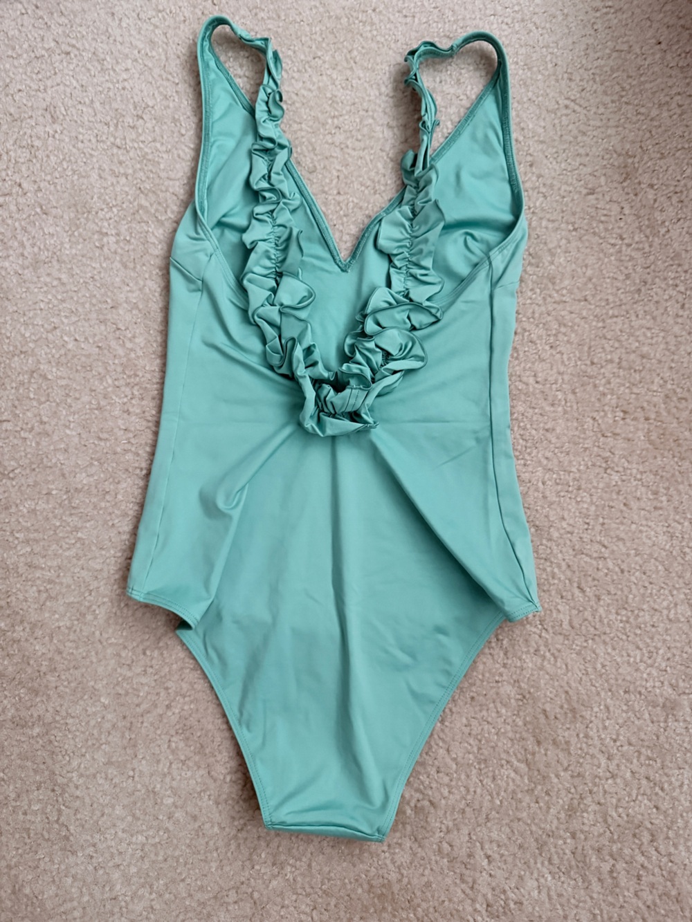 Sezane x Yse Mint Green Ruffled One-Piece Swimsuit